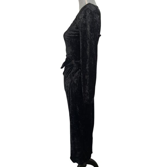 VTG 90s Black Crushed Velvet Long Sleeve Dress Size Small Whimsigoth Vampy - Picture 2 of 7